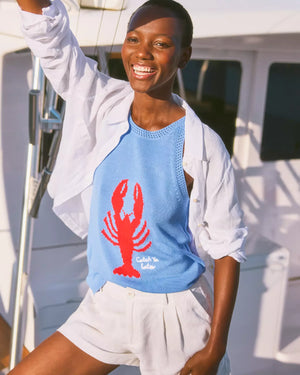 EMRA SWEATER TANK JACARANDA BLUE LOBSTER JACQUARD