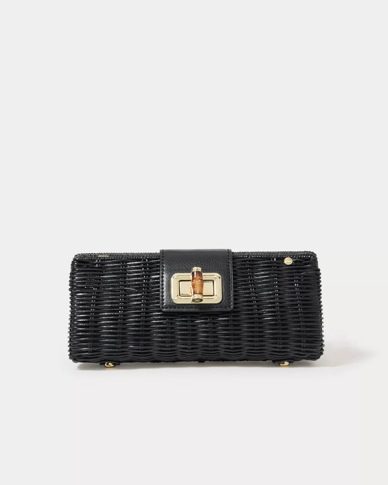 LEENA WICKER CLUTCH NOIR