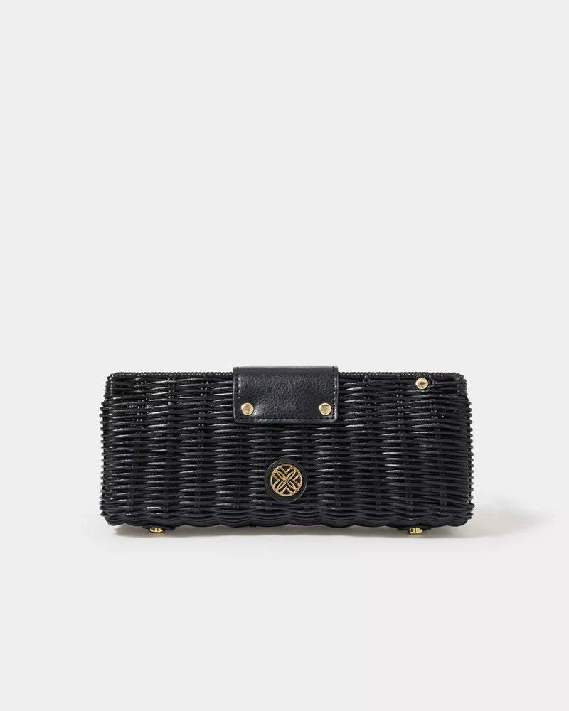 LEENA WICKER CLUTCH NOIR