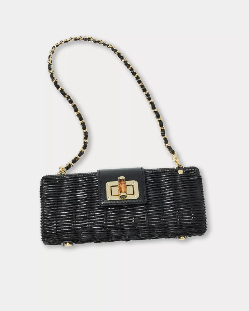 LEENA WICKER CLUTCH NOIR