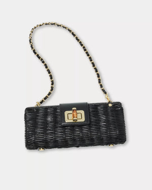 LEENA WICKER CLUTCH NOIR