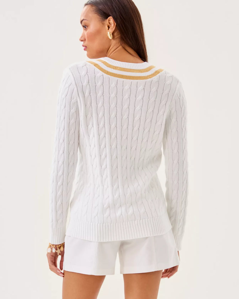 BROCKTON SWEATER RESORT WHITE X WICKER TAN METALLIC TIPPING