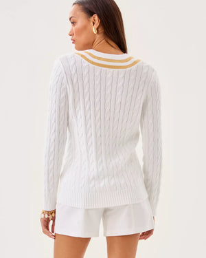 BROCKTON SWEATER RESORT WHITE X WICKER TAN METALLIC TIPPING