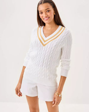 BROCKTON SWEATER RESORT WHITE X WICKER TAN METALLIC TIPPING