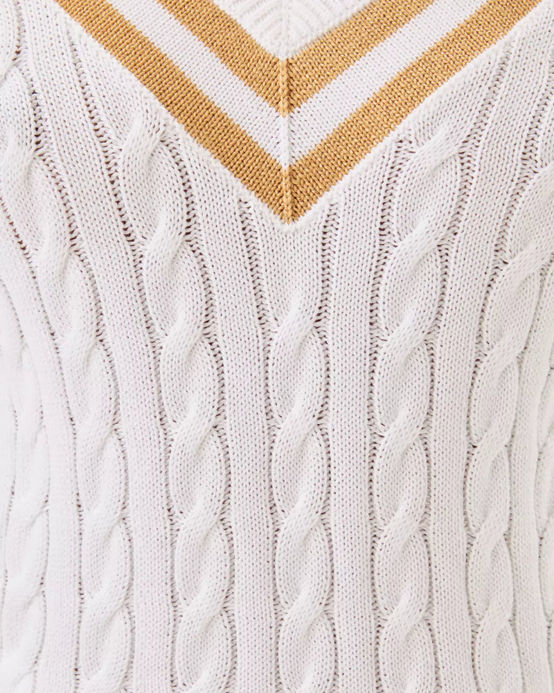 BROCKTON SWEATER RESORT WHITE X WICKER TAN METALLIC TIPPING