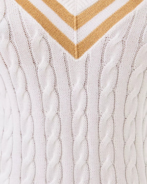 BROCKTON SWEATER RESORT WHITE X WICKER TAN METALLIC TIPPING