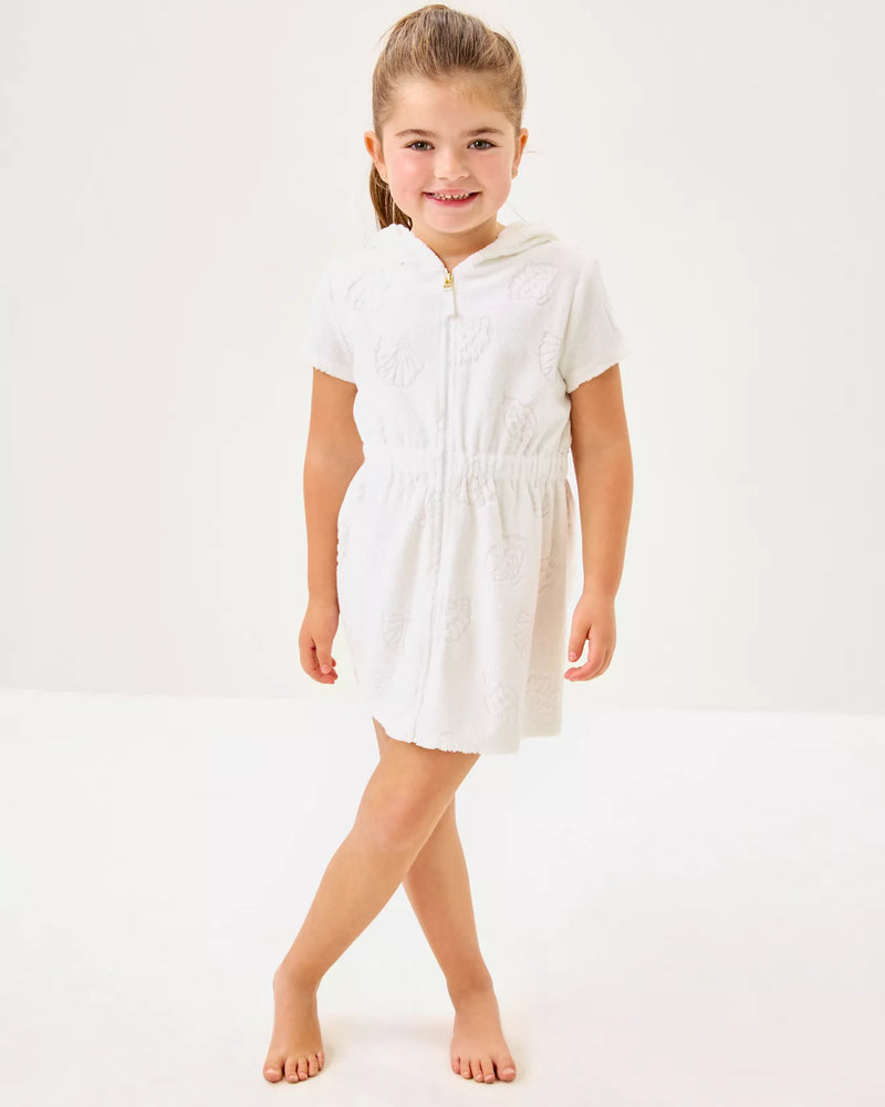 GIRLS CHAPLIN COVER UP RESORT WHITE BEACHCOMBER SHELL JACQUARD TERRY