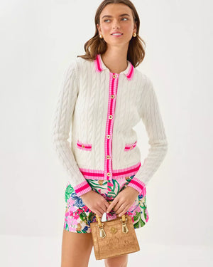 BROCKTON POLO CARDIGAN COCONUT X PINK BLISS TIPPING