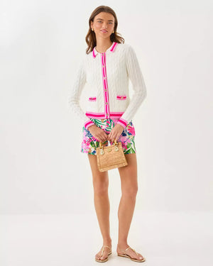 BROCKTON POLO CARDIGAN COCONUT X PINK BLISS TIPPING