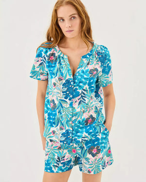 ABRIANNA PJ WOVEN BOXER BREEZY AQUA BEST FRONDS FOREVER