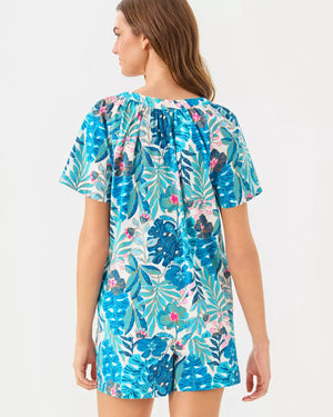 DARCEY PJ WOVEN TOP BREEZY AQUA BEST FRONDS FOREVER