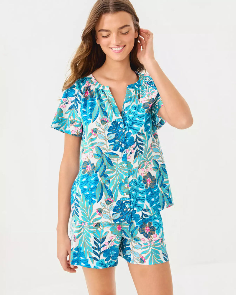 DARCEY PJ WOVEN TOP BREEZY AQUA BEST FRONDS FOREVER