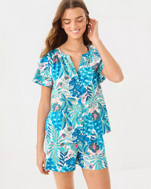 DARCEY PJ WOVEN TOP BREEZY AQUA BEST FRONDS FOREVER