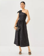 LYNSI MIDI DRESS NOIR SUNSET BLOOM EMBROIDERED ORGANZA
