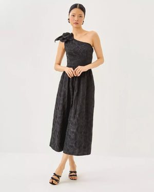 LYNSI MIDI DRESS NOIR SUNSET BLOOM EMBROIDERED ORGANZA