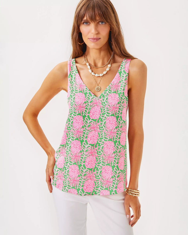 FLORIN STRAIGHT HEM TOP FAUNA GREEN PARTY LIKE A PINEAPPLE