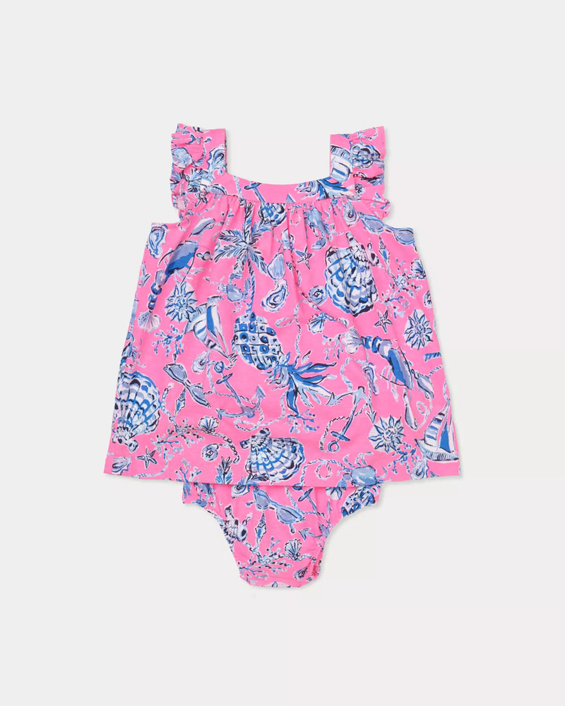 PLUMERIA INFANT DRESS ROUSSEAU PINK BAREFOOT BEACHCOMBERS