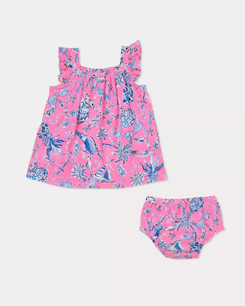 PLUMERIA INFANT DRESS ROUSSEAU PINK BAREFOOT BEACHCOMBERS