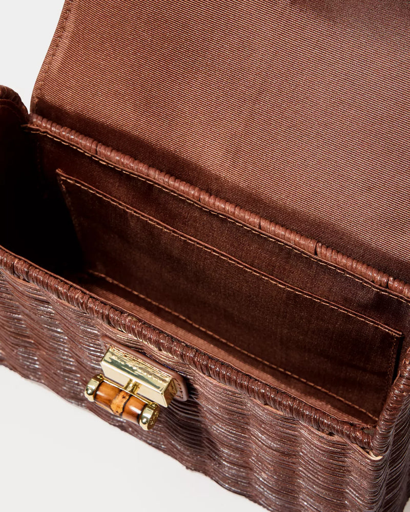 MAURA WICKER TOP HANDLE BAG BROWN