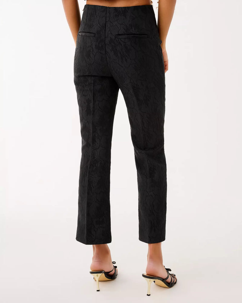 JARRAE HIGH RISE CROP FLARE NOIR EXPLODED FLOWER STRETCH JACQUARD