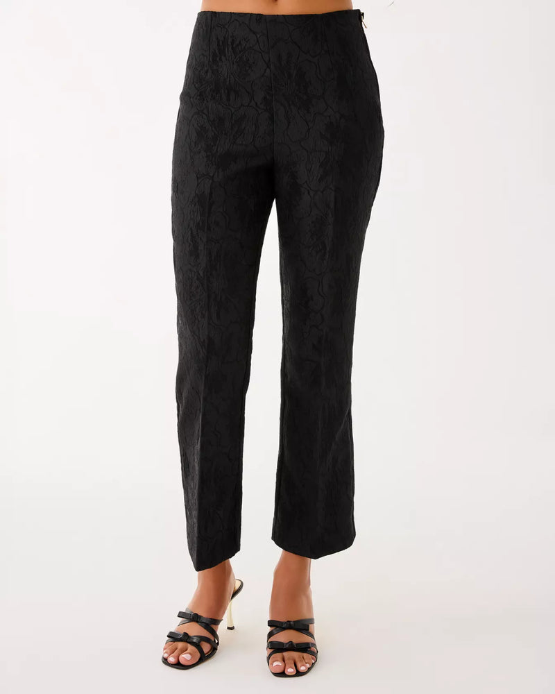 JARRAE HIGH RISE CROP FLARE NOIR EXPLODED FLOWER STRETCH JACQUARD