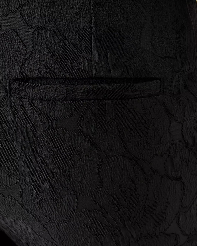 JARRAE HIGH RISE CROP FLARE NOIR EXPLODED FLOWER STRETCH JACQUARD