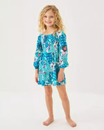 GIRLS MINI JILLY LONG SLEEVED DRESS BREEZY AQUA BEST FRONDS FOREVER