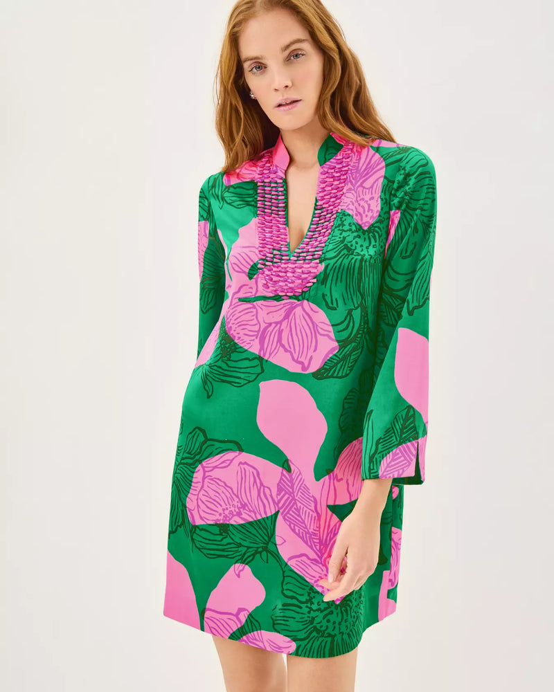 IRELLA CAFTAN DRESS KITTS GREEN OVERSIZED SUNSET SHADOWS
