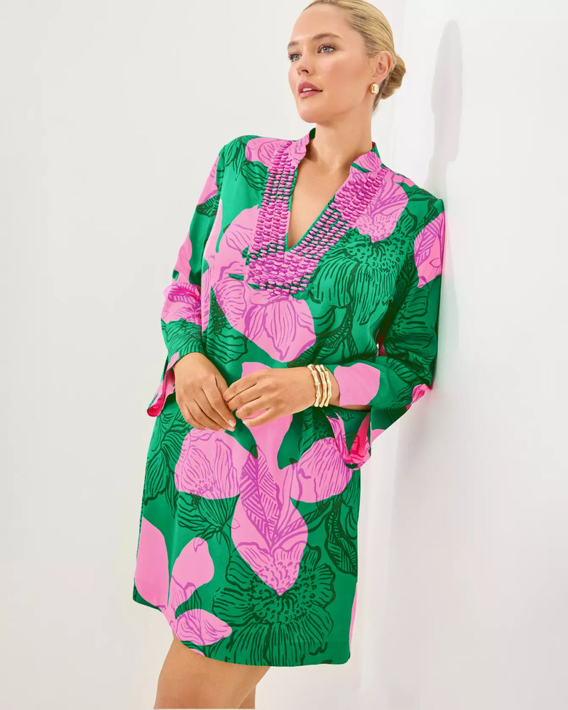 IRELLA CAFTAN DRESS KITTS GREEN OVERSIZED SUNSET SHADOWS