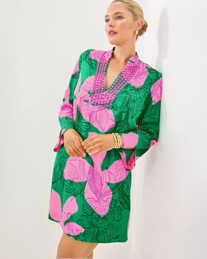 IRELLA CAFTAN DRESS KITTS GREEN OVERSIZED SUNSET SHADOWS