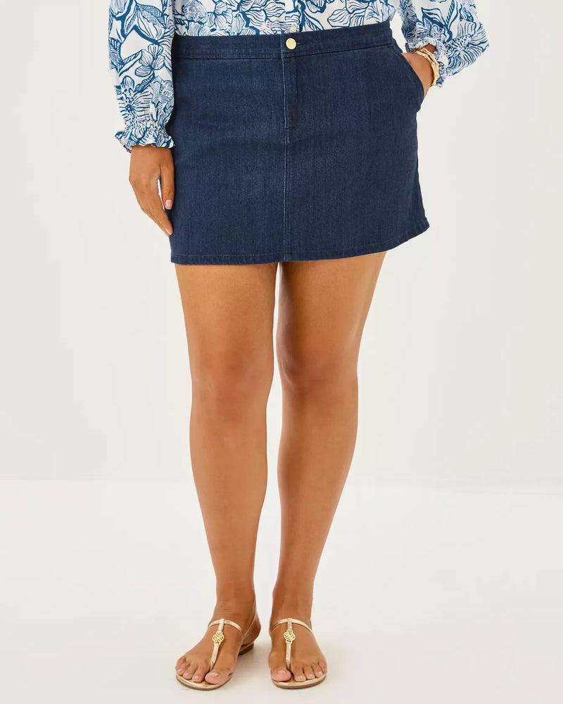 COLETTE STRETCH DENIM SKIRT DARK WASH