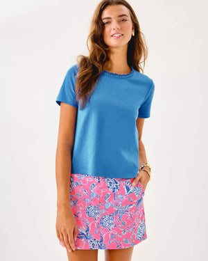 CLAIRMONT CROCHET TRIMMED TOP SUNWASHED BLUE