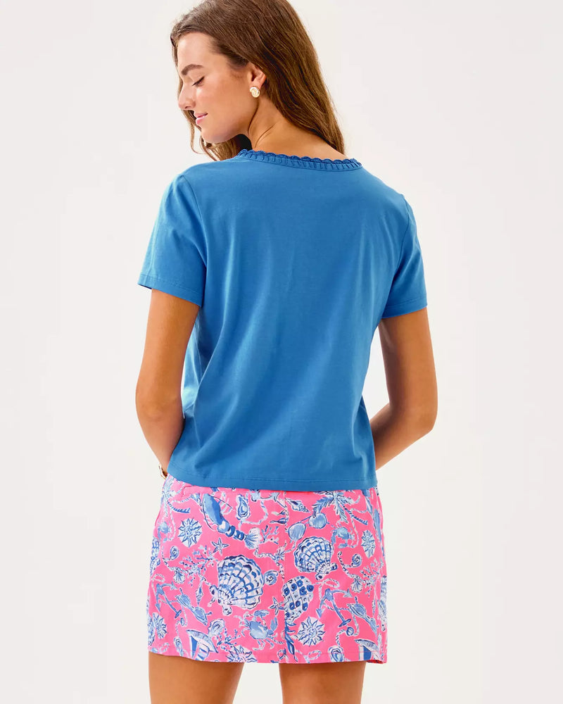 CLAIRMONT CROCHET TRIMMED TOP SUNWASHED BLUE