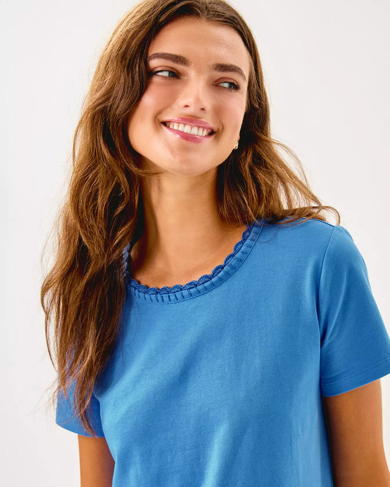 CLAIRMONT CROCHET TRIMMED TOP SUNWASHED BLUE