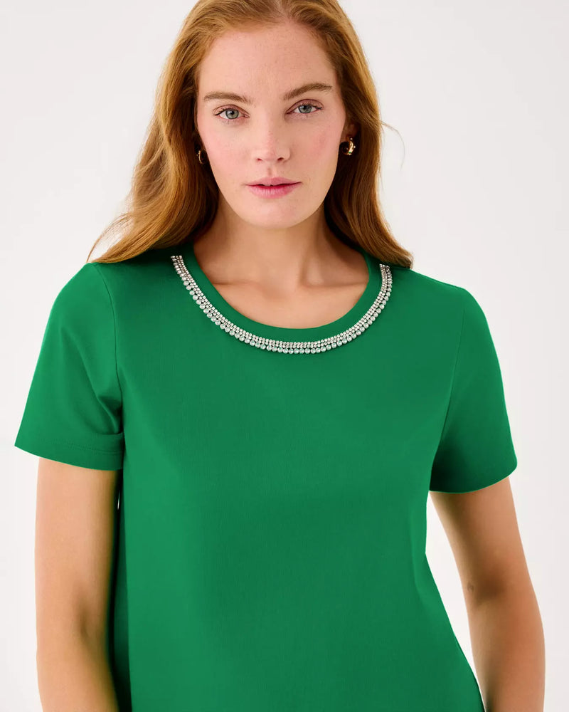CLAIRMONT RHINESTONE KNIT TOP BAMBOO GREEN