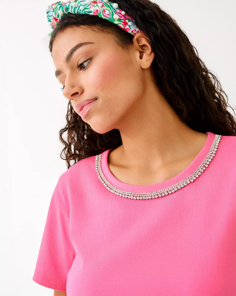 CLAIRMONT RHINESTONE KNIT TOP CONFETTI PINK