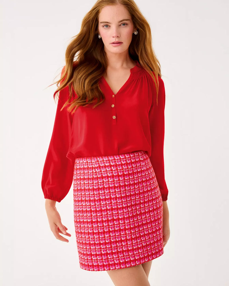 KELS BOUCLE MINI SKIRT CRANBERRY RED FIESTA BOUCLE