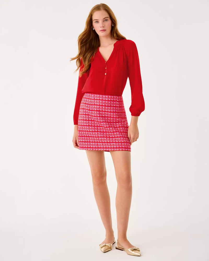 KELS BOUCLE MINI SKIRT CRANBERRY RED FIESTA BOUCLE