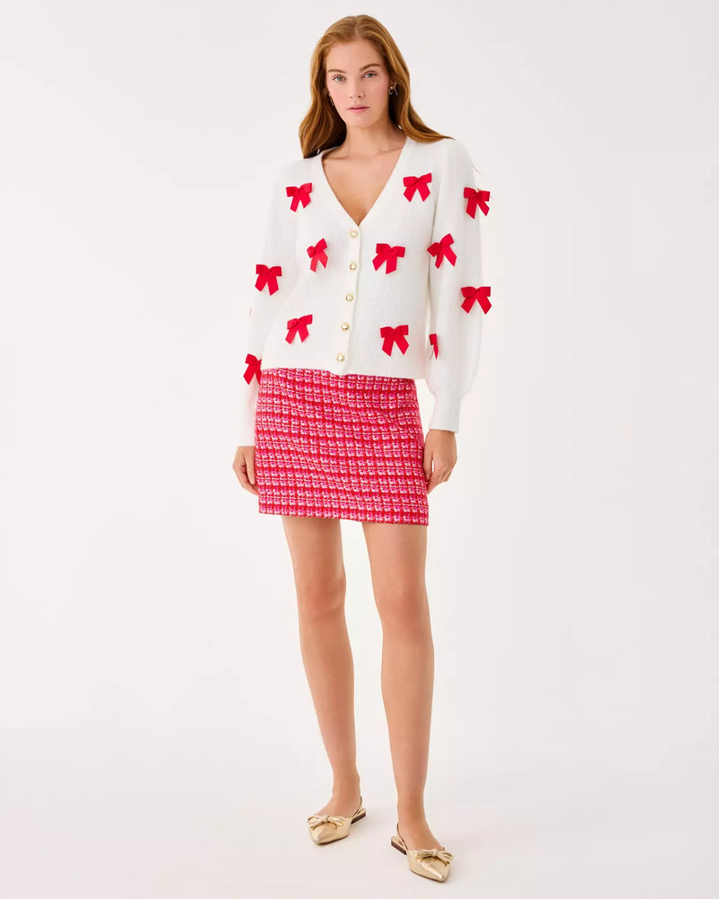 KELS BOUCLE MINI SKIRT CRANBERRY RED FIESTA BOUCLE