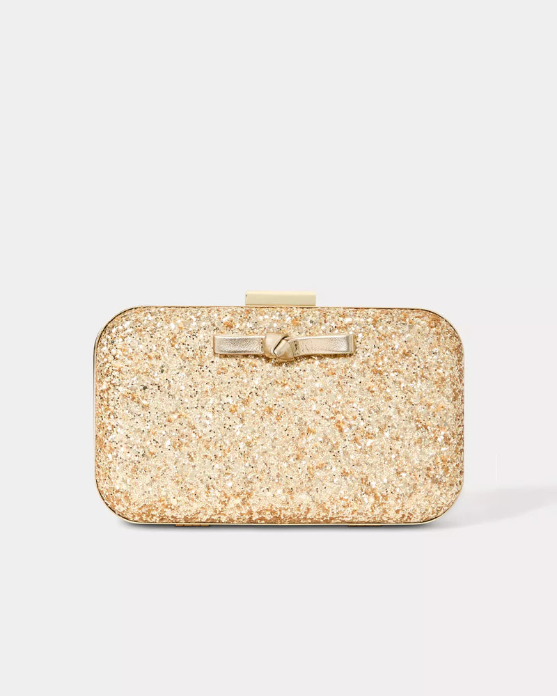 WANDA BOW GLITTER CLUTCH GOLD METALLIC