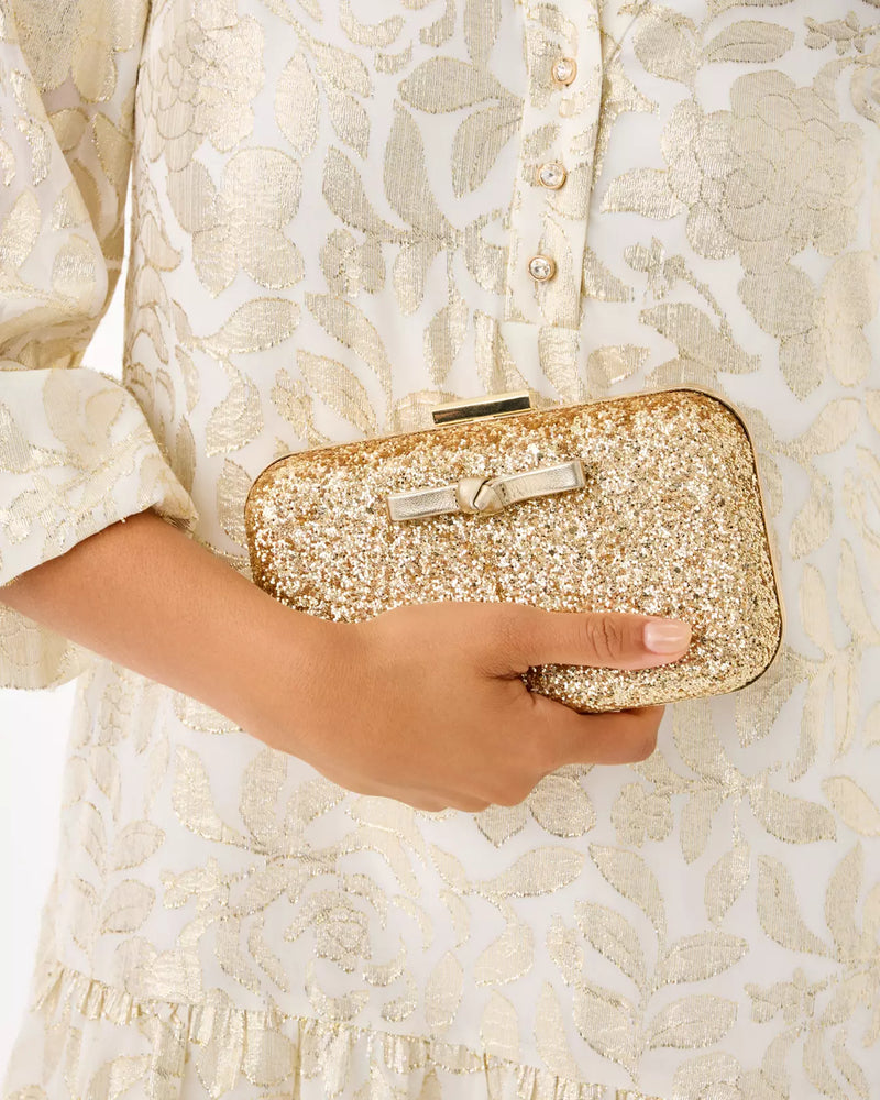WANDA BOW GLITTER CLUTCH GOLD METALLIC
