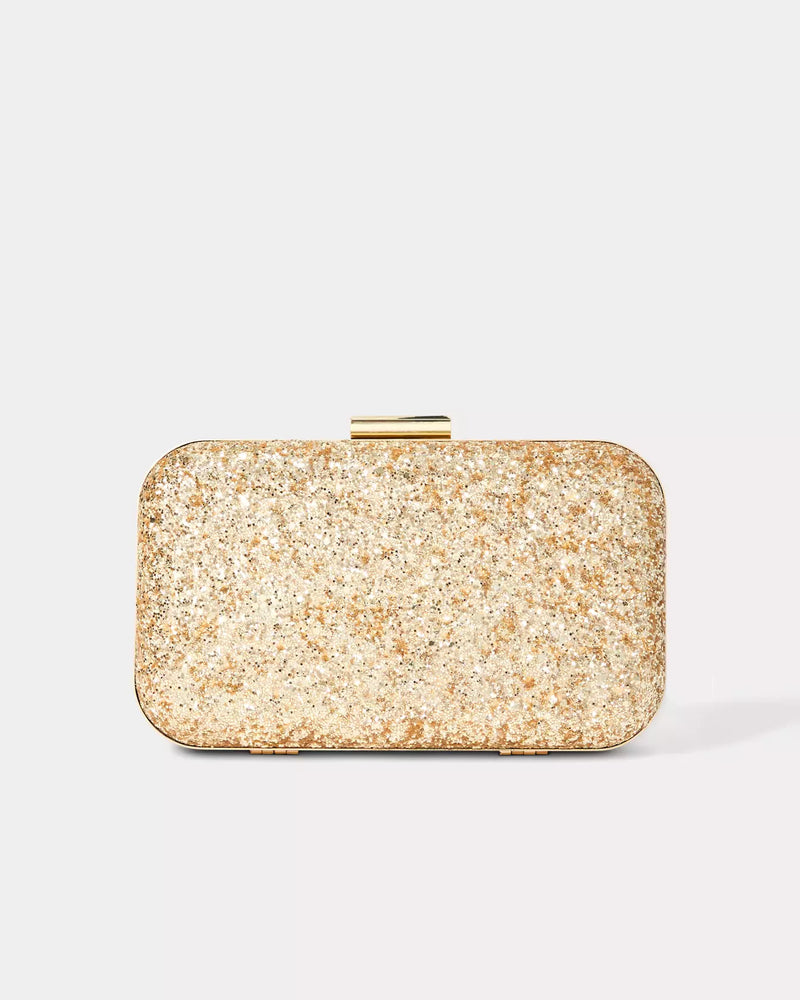 WANDA BOW GLITTER CLUTCH GOLD METALLIC