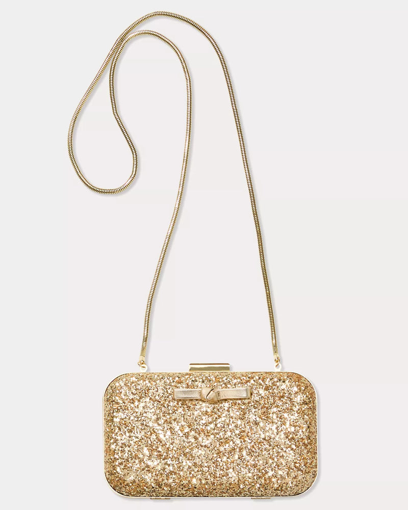 WANDA BOW GLITTER CLUTCH GOLD METALLIC