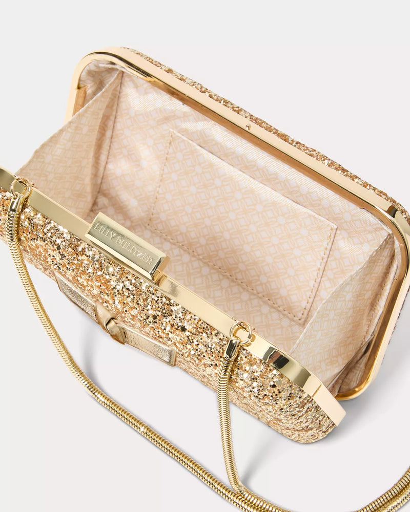 WANDA BOW GLITTER CLUTCH GOLD METALLIC