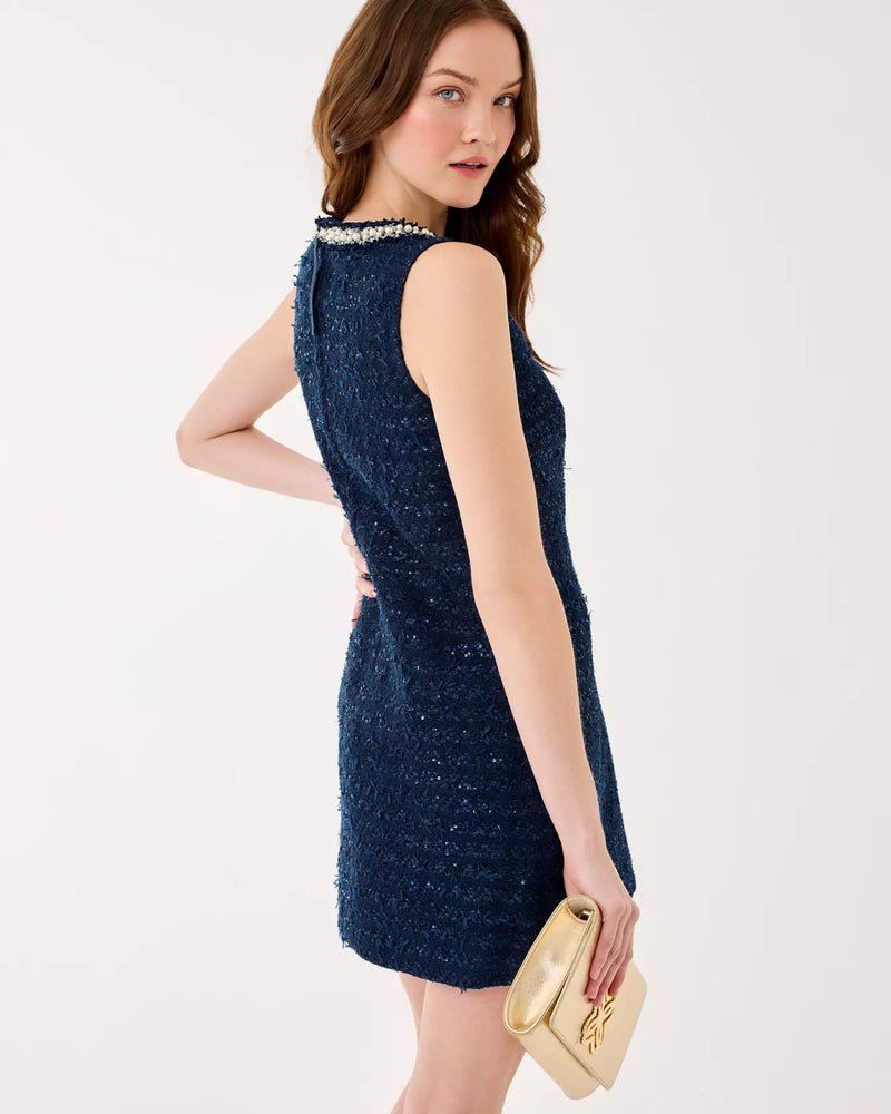 RONAN SKIRTED ROMPER LOW TIDE NAVY AFTER PARTY LUREX BOUCLE