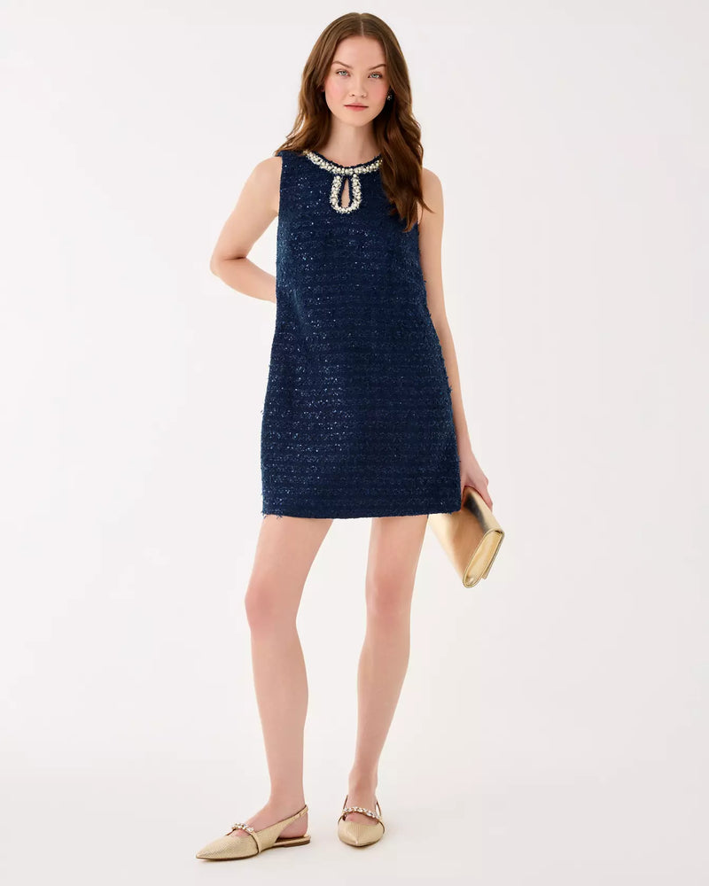 RONAN SKIRTED ROMPER LOW TIDE NAVY AFTER PARTY LUREX BOUCLE