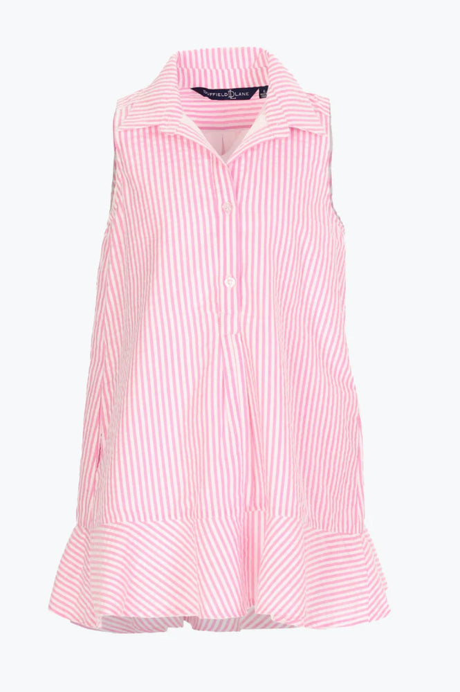 GIRLS IRIS DRESS PINK SEERSUCKER Village Palm GIRLS IRIS DRESS PINK SEERSUCKER Village Palm
