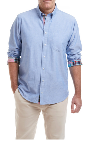 CHASE LONG SLEEVE SHIRT BLUE OXFORD WITH PATCH MADRAS TRIM