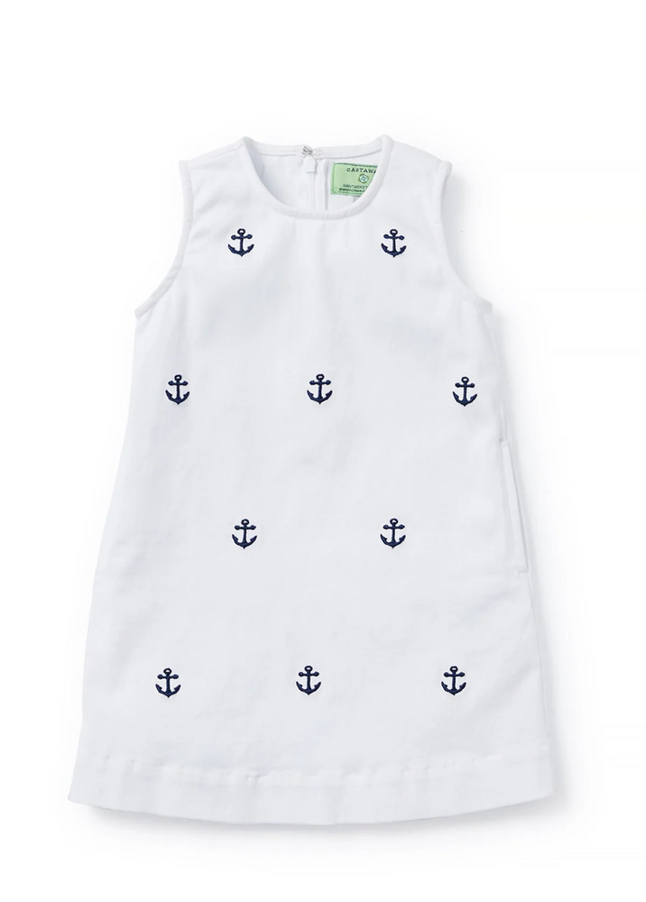 GIRLS SHIFT DRESS ANCHOR WHITE