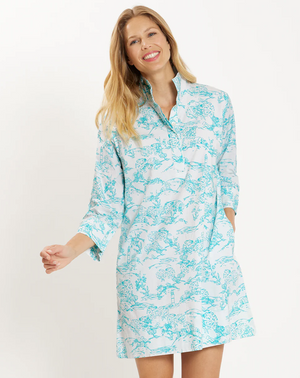 HELEN STRETCH POPLIN NANTUCKET TOILE WHITE/AQUA